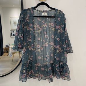 Sheer Chiffon Floral Kimono